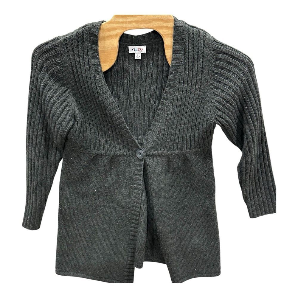 Denim & Co Women's‎ Size L Gray Cardigan 3/4 Sleeve One Waist Button Open Front